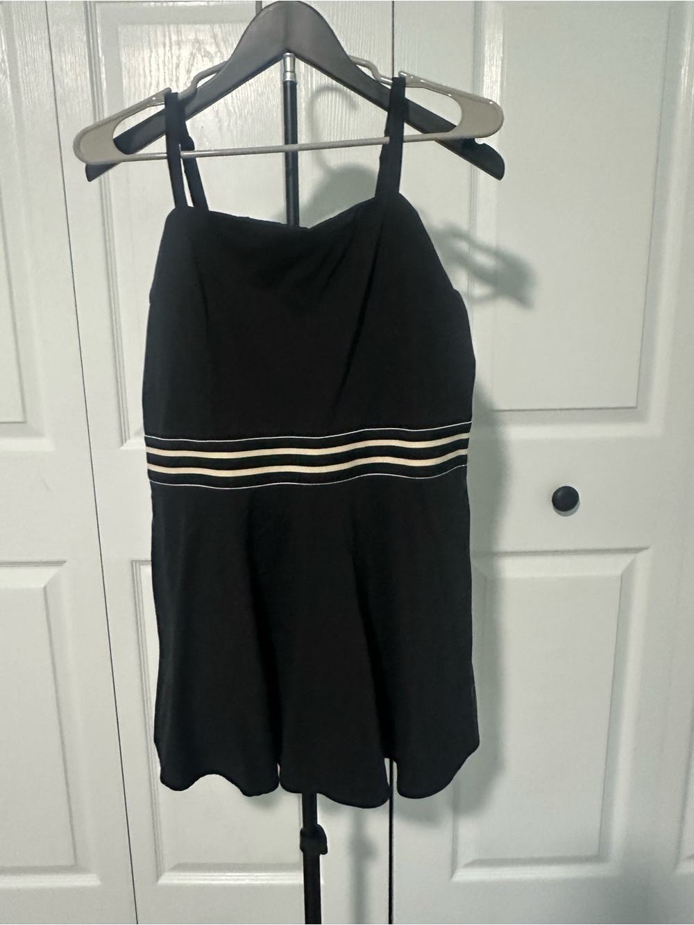 JoyLab Black Mini Dress with Ivory Waist Stripes